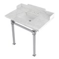 Kingston Brass 36 Carrara Marble Console Sink with Stainless Steel Legs, Marble WhitePolished Chrome LMS36MSQ1
